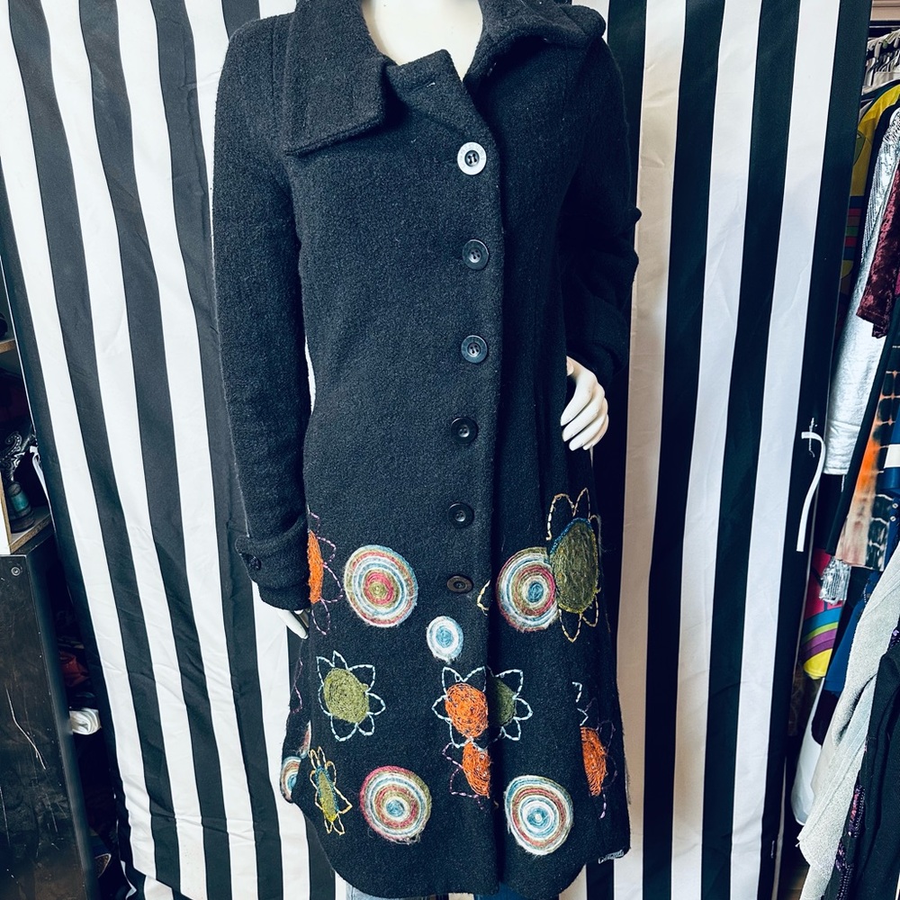 Desigual National Wind Trench Coat w/ Adorable Cosmic Embroidered Detail - 36 - Picture 2 of 12